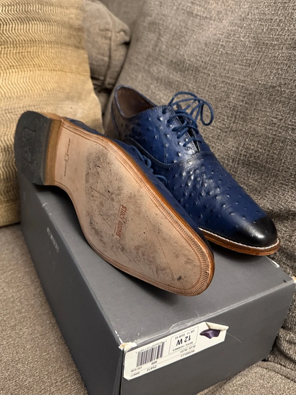 Florsheim Blue Ostrich-Texture Derby Shoes with Tan Welt